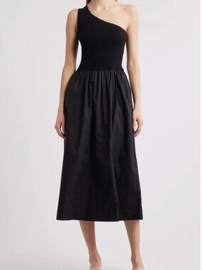 Rails: Anita One-Shoulder Mixed Media Midi Dress, Black